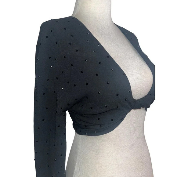 Blumarine Hot Fix Crystal Long Sleeve Crop Top in Nero Black 38 2 Womens Cropped - Picture 7 of 16